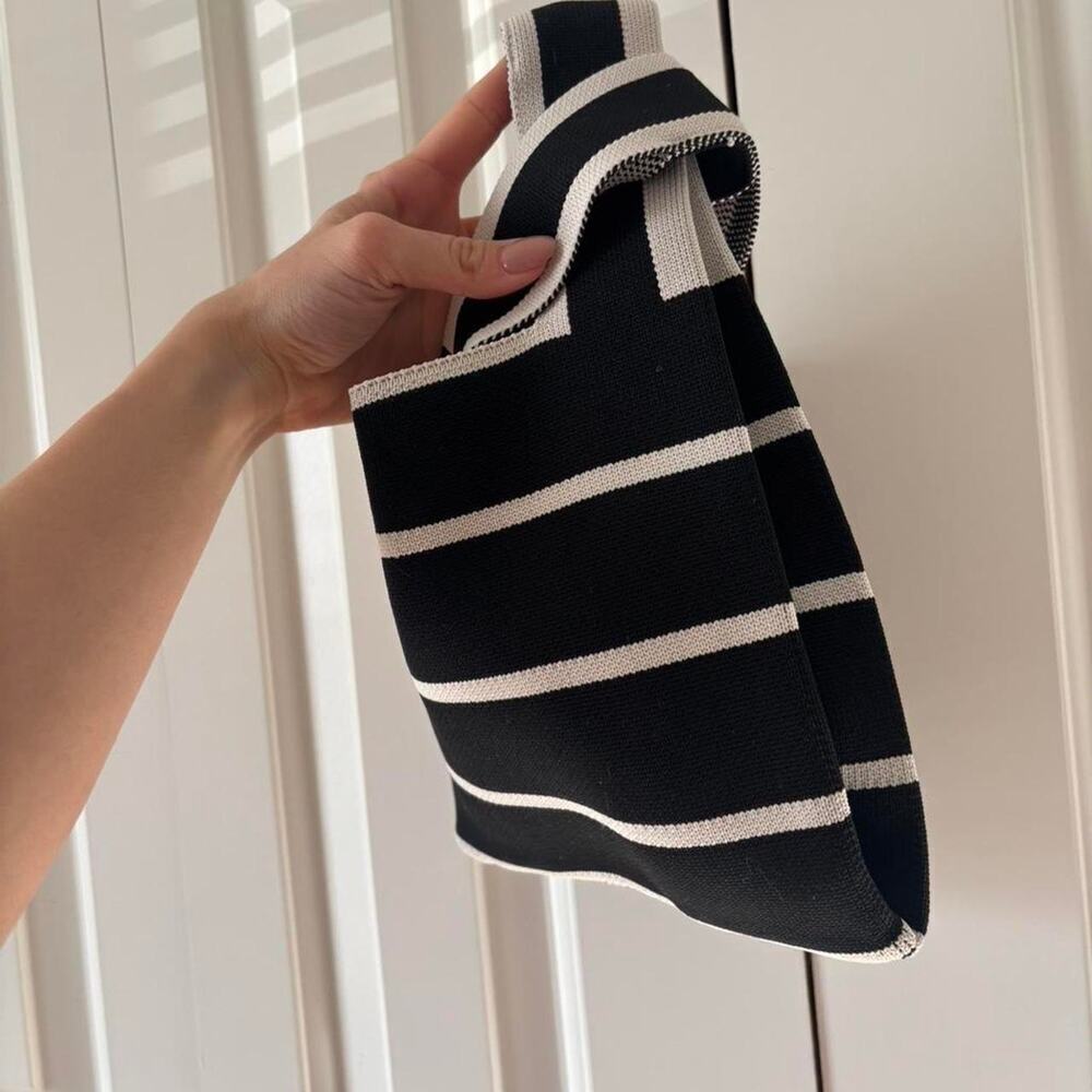 Black white striped tote - Picture 2 of 6
